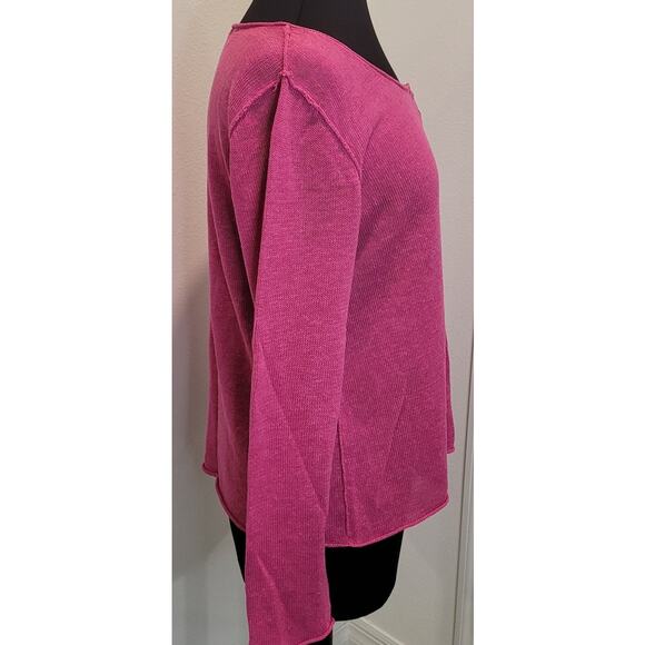 Eileen Fisher Fuchsia Pink Linen Knit V-Neck Sweater – Medium – Relaxed Fit - Picture 3 of 7